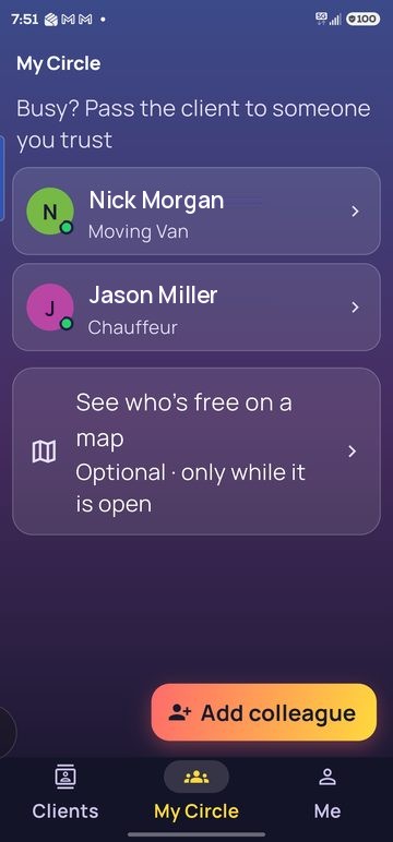 The My Circle tab: your colleagues and the map