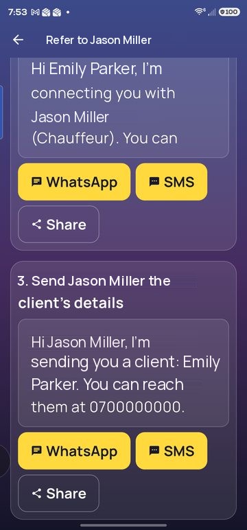 Messages 2 and 3: introduce the colleague to your client, then send the colleague the client's details