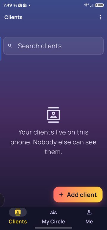 The Clients tab: your client list and the Add client button